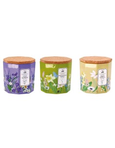 Candela cera profumata in vasetto vetro con tappo sughero Cm. 10x10 - Fragranze assortite