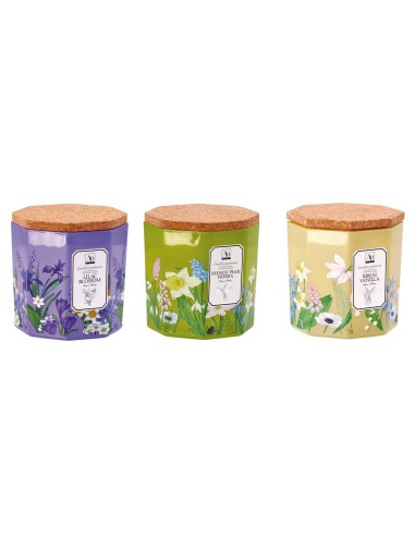 Candela cera profumata in vasetto vetro con tappo sughero Cm. 10x10 - Fragranze assortite