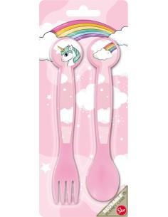 Set 2 posate in plastica - Unicorno