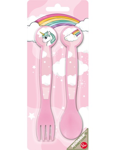 Set 2 posate in plastica - Unicorno