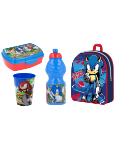 Kit scuola con zainetto asilo + portamerenda + borraccia + bicchiere - Sonic