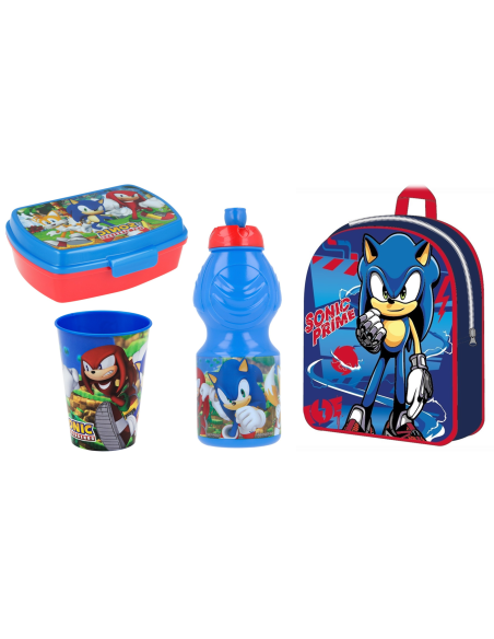 Kit scuola con zainetto asilo + portamerenda + borraccia + bicchiere - Sonic