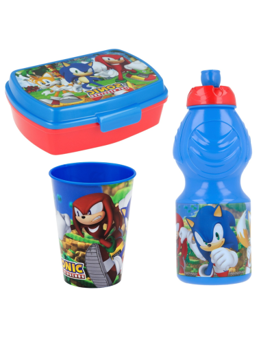 Kit scuola con zainetto asilo + portamerenda + borraccia + bicchiere - Sonic