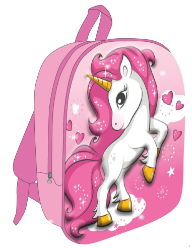 Zainetto asilo 3D Cm. 30x26x10 - Unicorno rosa