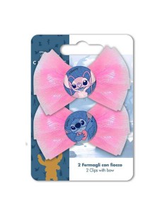 Mollette fermacapelli con fiocco rosa - Stitch - Blister 2 pezzi