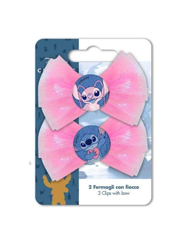 Mollette fermacapelli con fiocco rosa - Stitch - Blister 2 pezzi