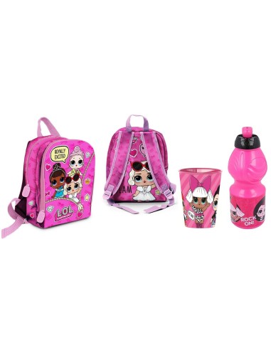 Kit scuola con zainetto asilo deluxe + borraccia plastica + bicchiere plastica – Lol Surprise