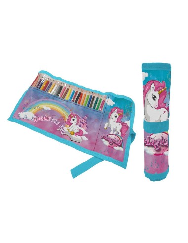 Astuccio Roll ripiegabile con 24 pastelli Cm. 40x20 - Unicorno