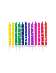 Candeline per torta stelo Cm. 8 rigate multicolor - Blister 12 pezzi