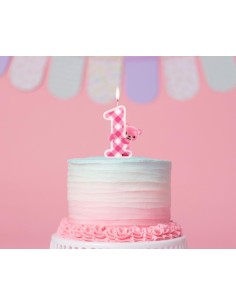 Candelina per torta Nr. 1 con orsetto Cm. 12 - Rosa 2