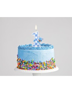 Candelina per torta Nr. 1 con orsetto Cm. 12 - Azzurro 2