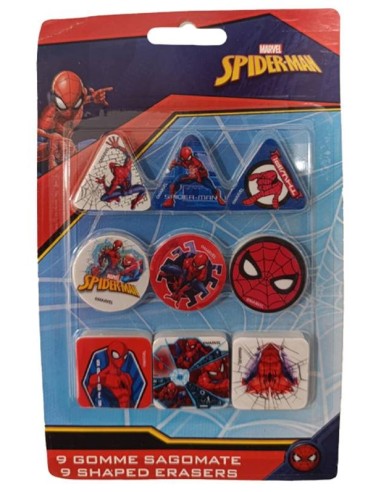 Blister 9 gomme per cancellare sagomate - Spiderman