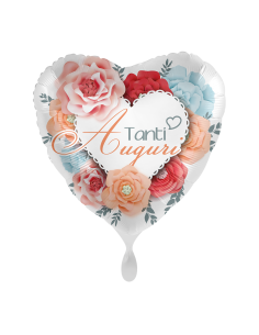Palloncino mylar 18'' Cm. 45 Premioloon - Cuore - Tanti auguri Flower