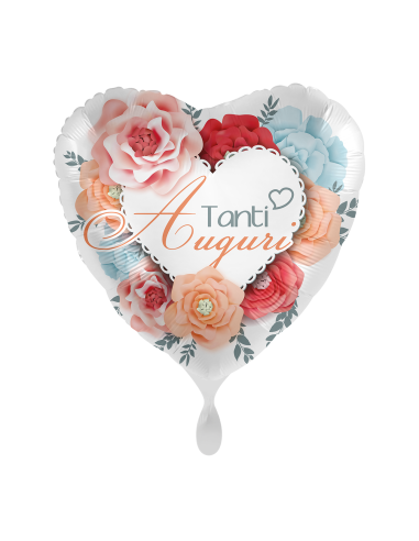 Palloncino mylar 18'' Cm. 45 Premioloon - Cuore - Tanti auguri Flower