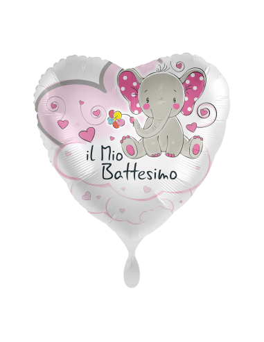 Palloncino mylar 18'' Cm. 45 Premioloon - Cuore - Elefantino Il mio battesimo Rosa