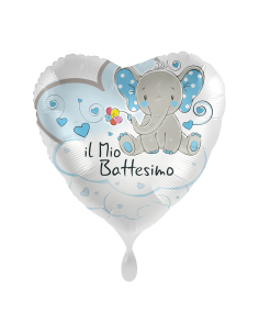 Palloncino mylar 18'' Cm. 45 Premioloon - Cuore - Elefantino Il mio battesimo Celeste