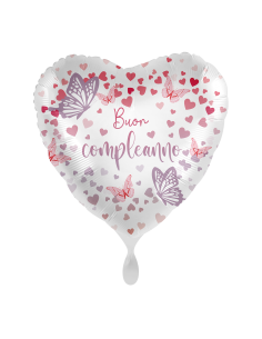 Palloncino mylar 18'' Cm. 45 Premioloon - Cuore - Buon Compleanno farfalle