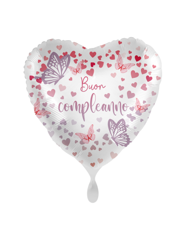 Palloncino mylar 18'' Cm. 45 Premioloon - Cuore - Buon Compleanno farfalle