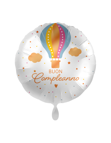 Palloncino mylar 18'' Cm. 45 Premioloon - Rotondo - Buon Compleanno mongolfiera