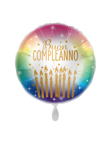 Palloncino mylar 18'' Cm. 45 Premioloon - Rotondo - Buon Compleanno candeline