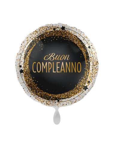 Palloncino mylar 18'' Cm. 45 Premioloon - Rotondo - Buon Compleanno Black&Gold