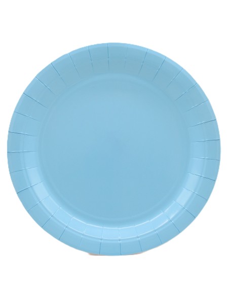 Piatto in carta rotondo 100% compostabile Cm. 24 - Confezione 15 pz - Celeste