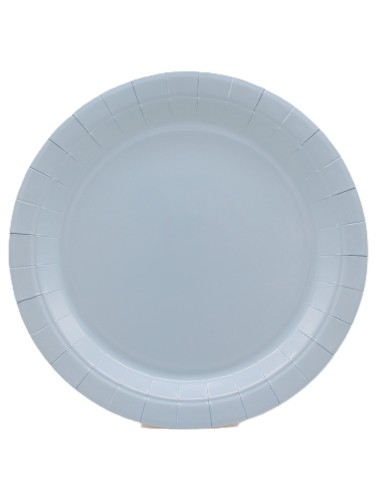 Piatto in carta rotondo 100% compostabile Cm. 24 - Confezione 15 pz - Celeste fumo