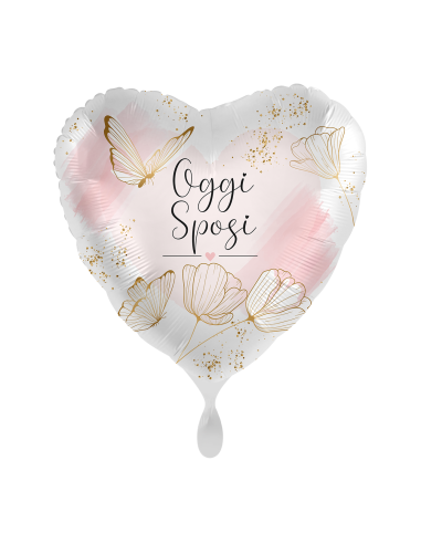 Palloncino mylar 18'' Cm. 45 - Cuore - Oggi sposi Farfalle