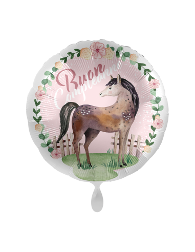 Palloncino mylar 18'' Cm. 45 - Rotondo - Buon Compleanno Horse Cavallo