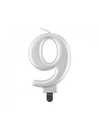 Candelina per torta metallizzata Cm. 8 - Silver - Nr. 9