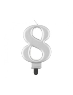 Candelina per torta metallizzata Cm. 8 - Silver - Nr. 8