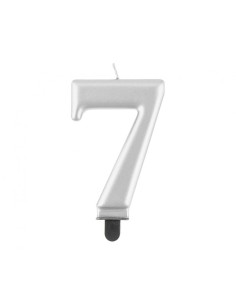 Candelina per torta metallizzata Cm. 8 - Silver - Nr. 7