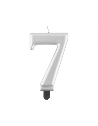 Candelina per torta metallizzata Cm. 8 - Silver - Nr. 7