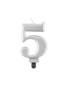 Candelina per torta metallizzata Cm. 8 - Silver - Nr. 5