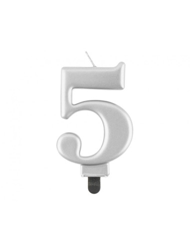 Candelina per torta metallizzata Cm. 8 - Silver - Nr. 5