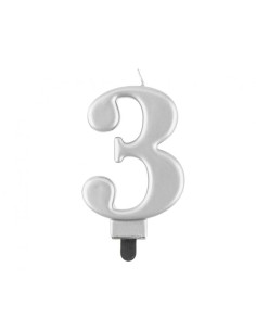 Candelina per torta metallizzata Cm. 8 - Silver - Nr. 3
