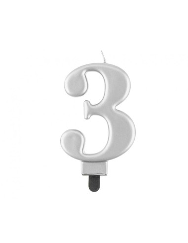 Candelina per torta metallizzata Cm. 8 - Silver - Nr. 3