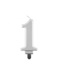 Candelina per torta metallizzata Cm. 8 - Silver - Nr. 1