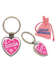 Portachiavi cuore con placca resinata in sacchetto regalo vellutato "Nonna"
