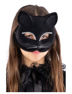 Maschera gatto in plastica e vellutino con strass