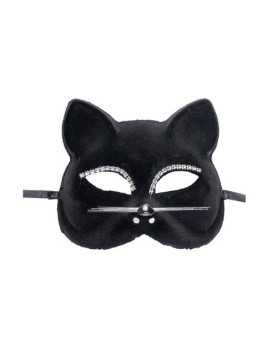 Maschera gatto in plastica e vellutino con strass