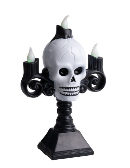 Candelabro con teschio e luci Cm. 16