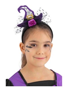 Cerchietto con cappellino strega viola e tulle