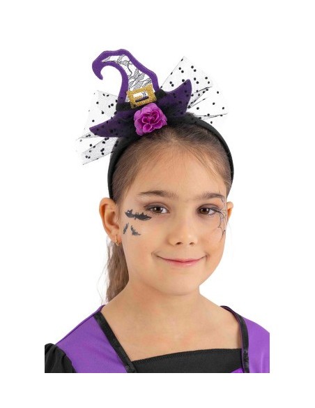 Cerchietto con cappellino strega viola e tulle