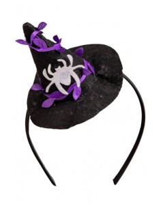 Cerchietto cappellino strega nero con ragno