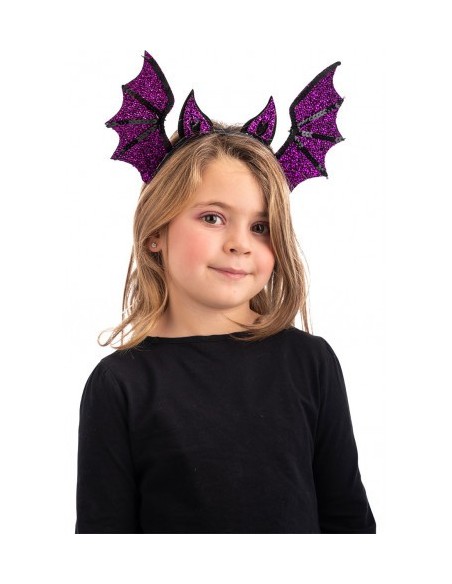 Cerchietto pipistrello viola in tessuto lurex e paillettes