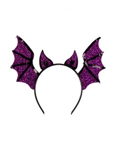 Cerchietto pipistrello viola in tessuto lurex e paillettes 2