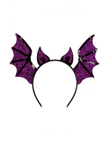Cerchietto pipistrello viola in tessuto lurex e paillettes