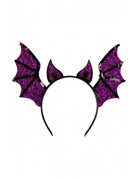 Cerchietto pipistrello viola in tessuto lurex e paillettes