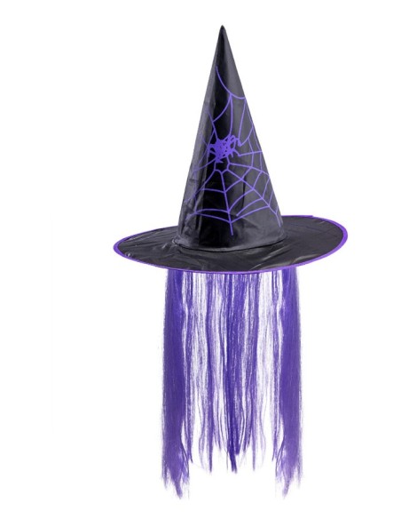 Cappello strega in tessuto con capelli viola Cm. 35